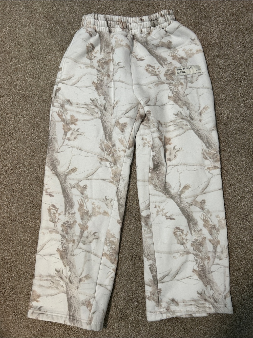 Cream & Tan Printed Cozy Joggers with Elastic Waist